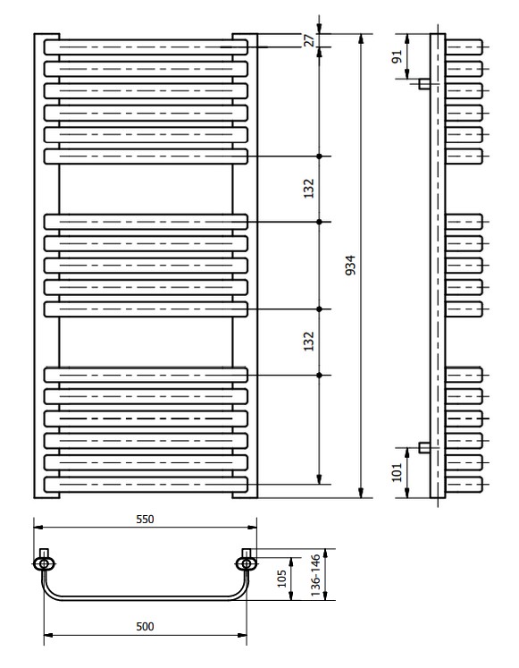 Grzejnik Luxrad OPTIMUS 945X550 - rysunek techniczny