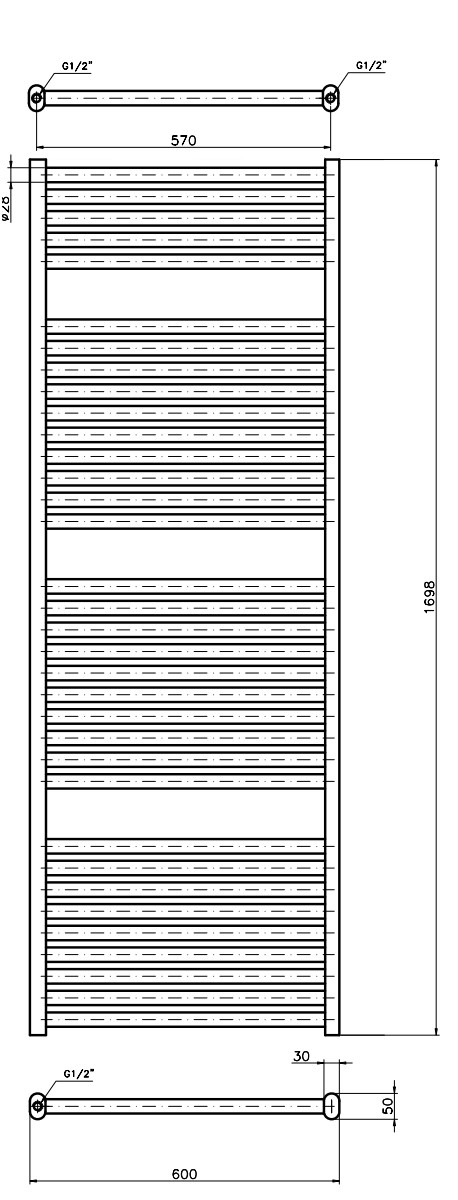 Grzejnik Luxrad mars - rysunek techniczny