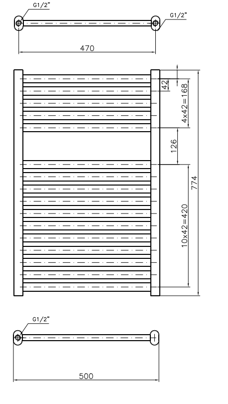 Grzejnik Luxrad mars - rysunek techniczny