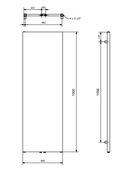 Grzejnik Luxrad v-line 1800x500 - rysunek techniczny