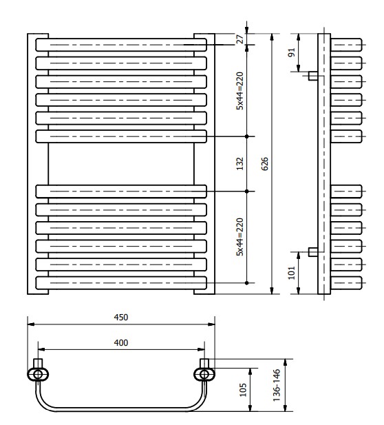Grzejnik Luxrad Optimus 626x450 - rysunek techniczny