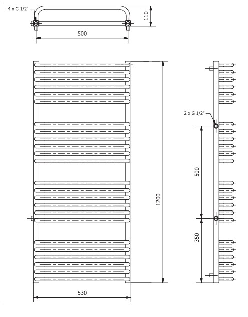 Grzejnik Luxrad Salt Max 1200x530 - rysunek techniczny